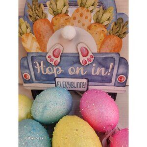 Sparkling Easter Egg Decorations Set of 9 With Bunny Rabbit Sign Spring Holiday